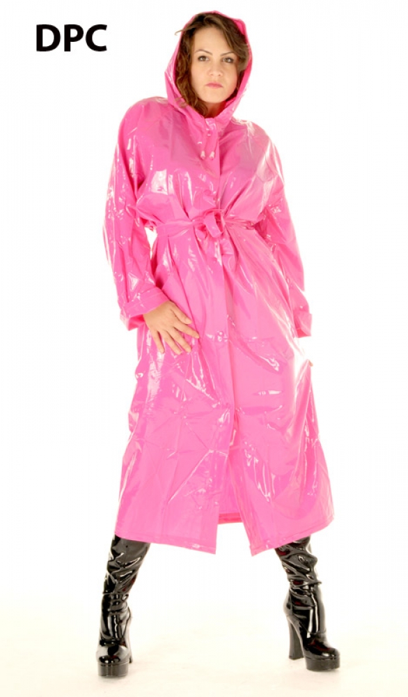 RA01 PVC Regenmantel lang hochglanz pink